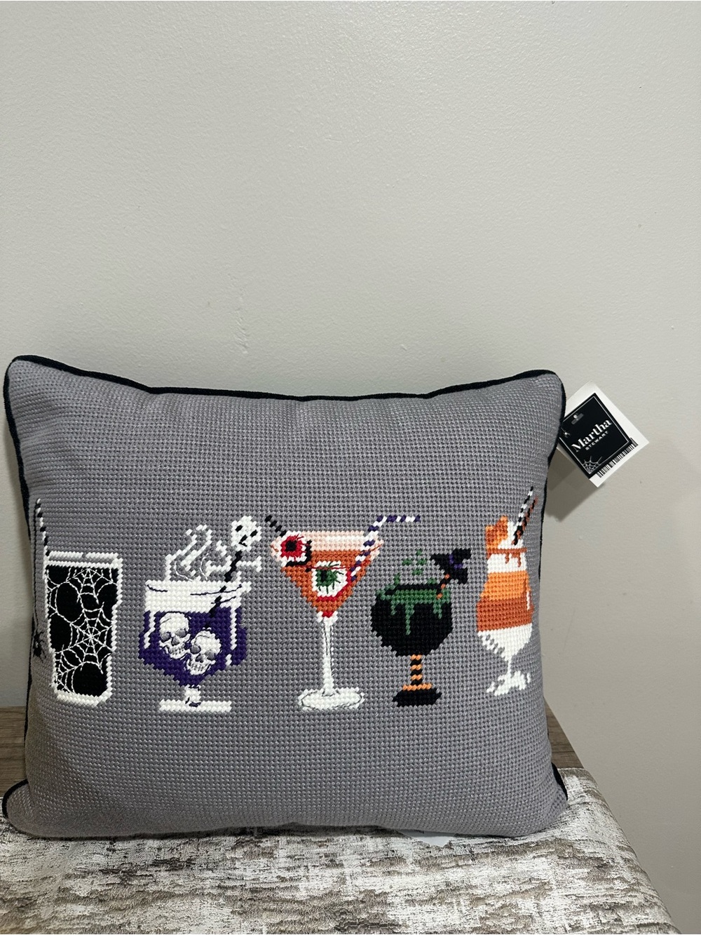 New Martha Stewart Halloween Spooky Cocktail Needlepoint Throw Pillow